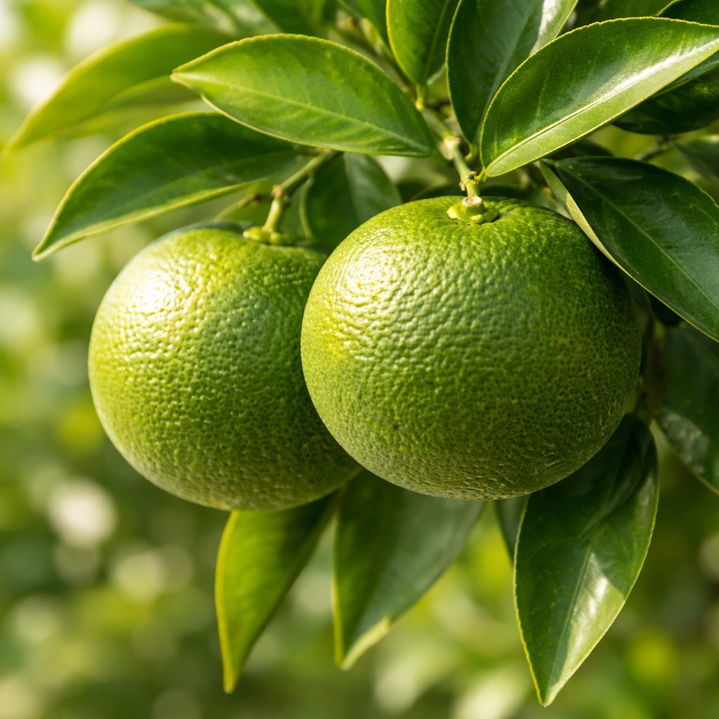 Kabosu Japanese citrus growing on tree