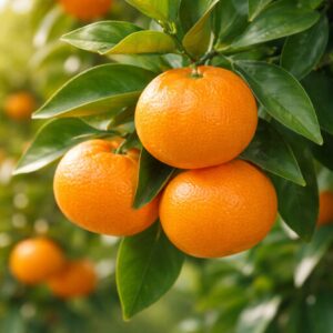 Unshu Mikan Japanese citrus growing on tree