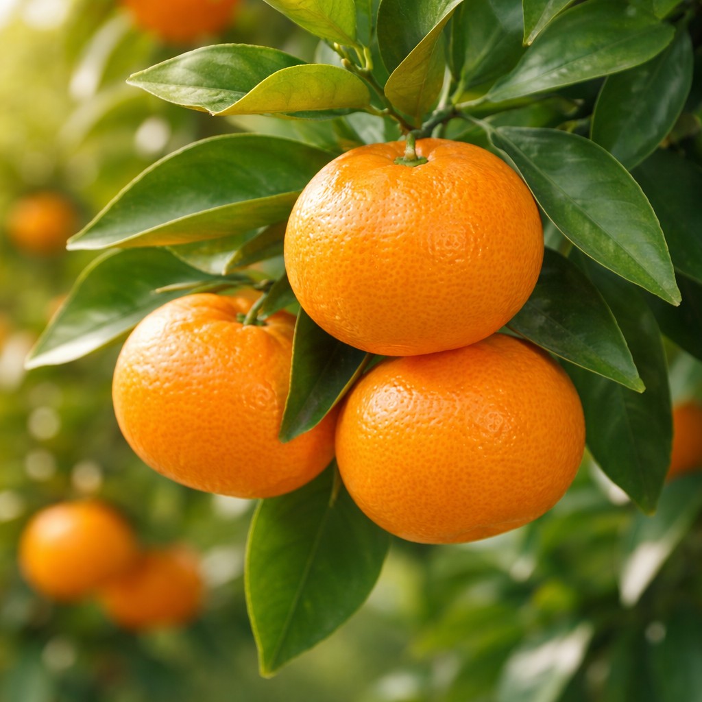 Unshu Mikan Japanese citrus growing on tree