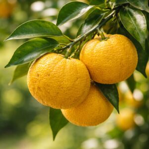 Yuzu Japanese citrus growing on tree