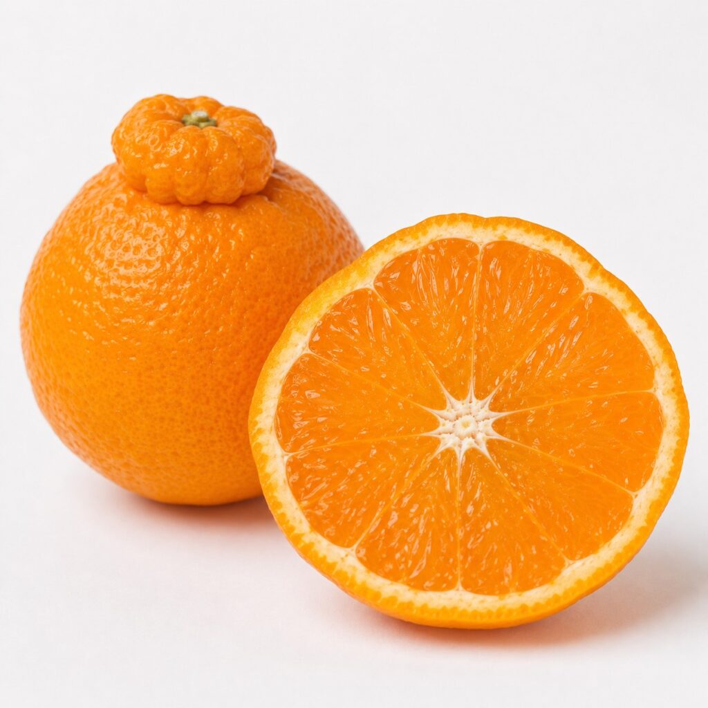 Dekopon Japanese citrus with distinctive top bump and juicy flesh