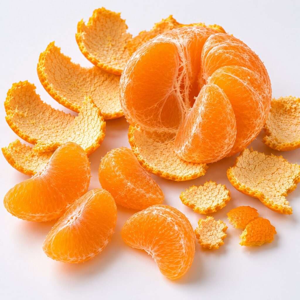 Partially peeled Harumi Japanese citrus with tender juicy segments