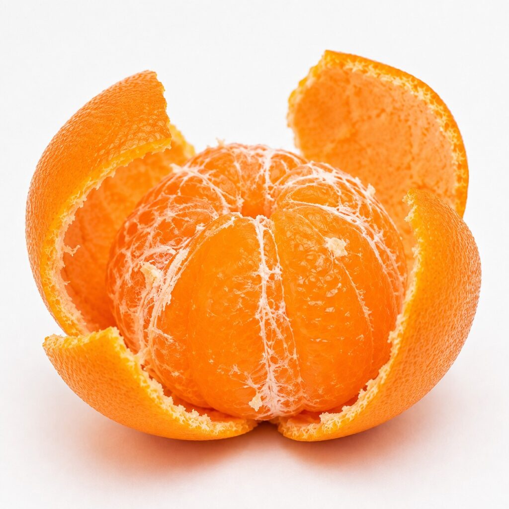 Partially peeled Setoka Japanese citrus showing thin peel and juicy flesh