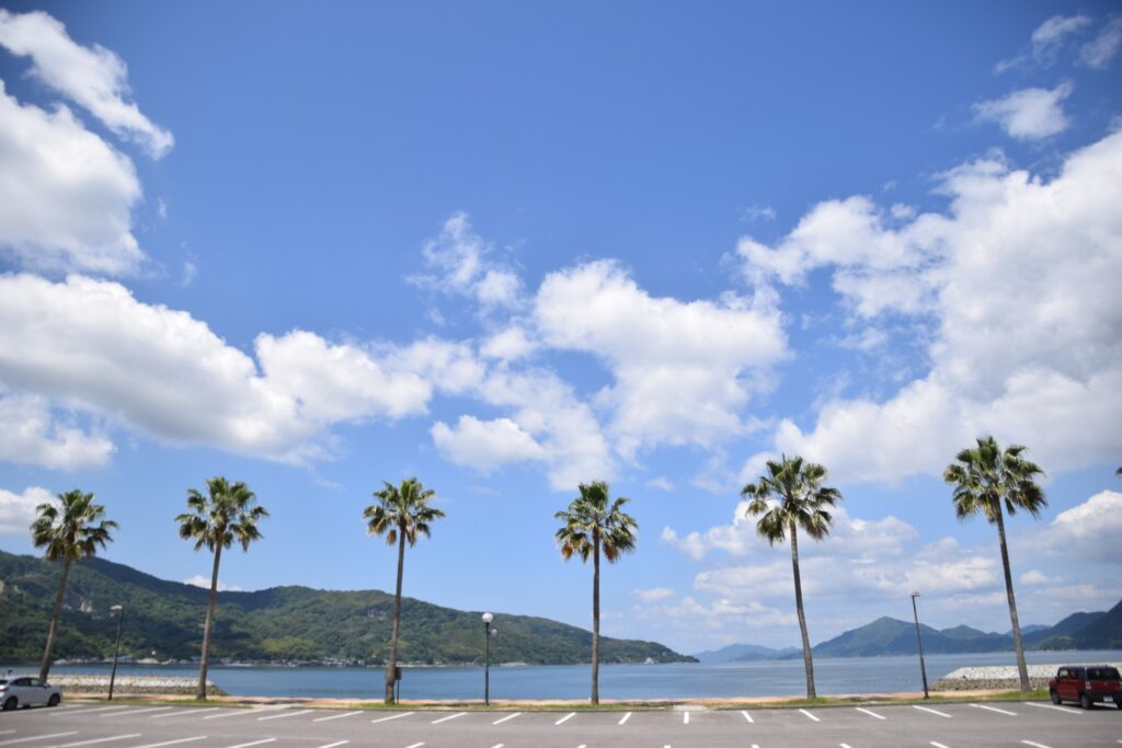 Coastal landscape in Ehime Japan near Japanese citrus growing regions