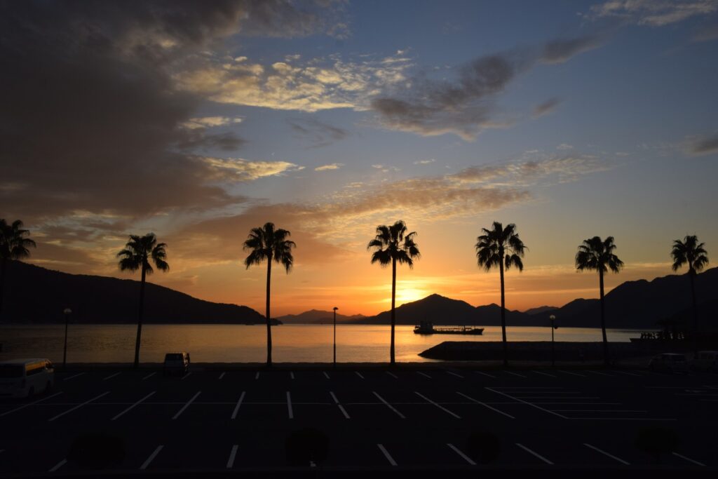 Sunset landscape in Ehime Japan near Japanese citrus growing regions