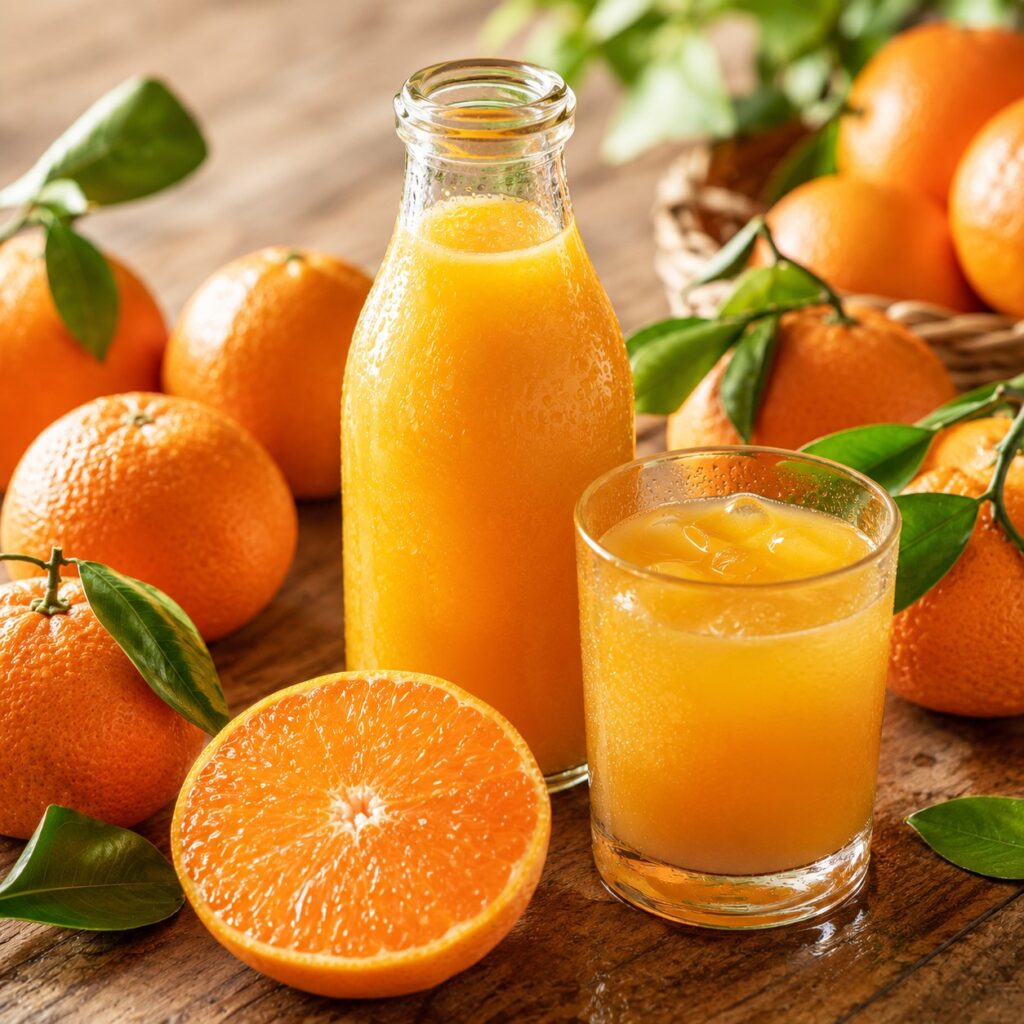 Fresh Japanese citrus juice with whole citrus fruits